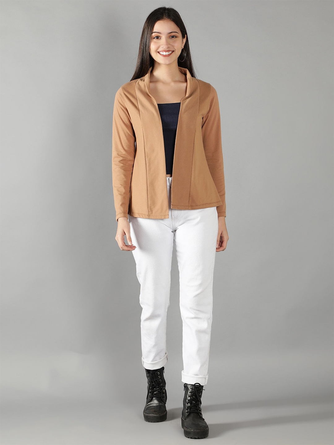 

Nimble Women Beige Open Front Cotton Shrug