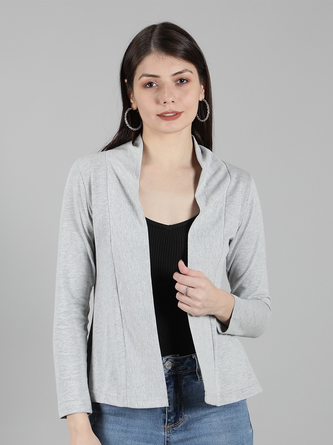 

Nimble Women Grey Open Front Cotton Shrug