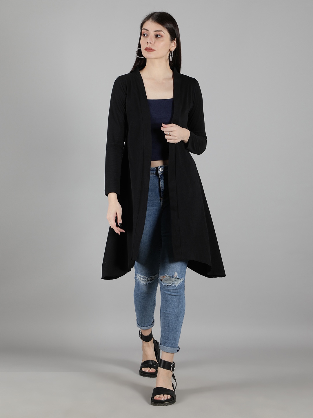 

Nimble Women Black Longline Open Front Cotton Shrug