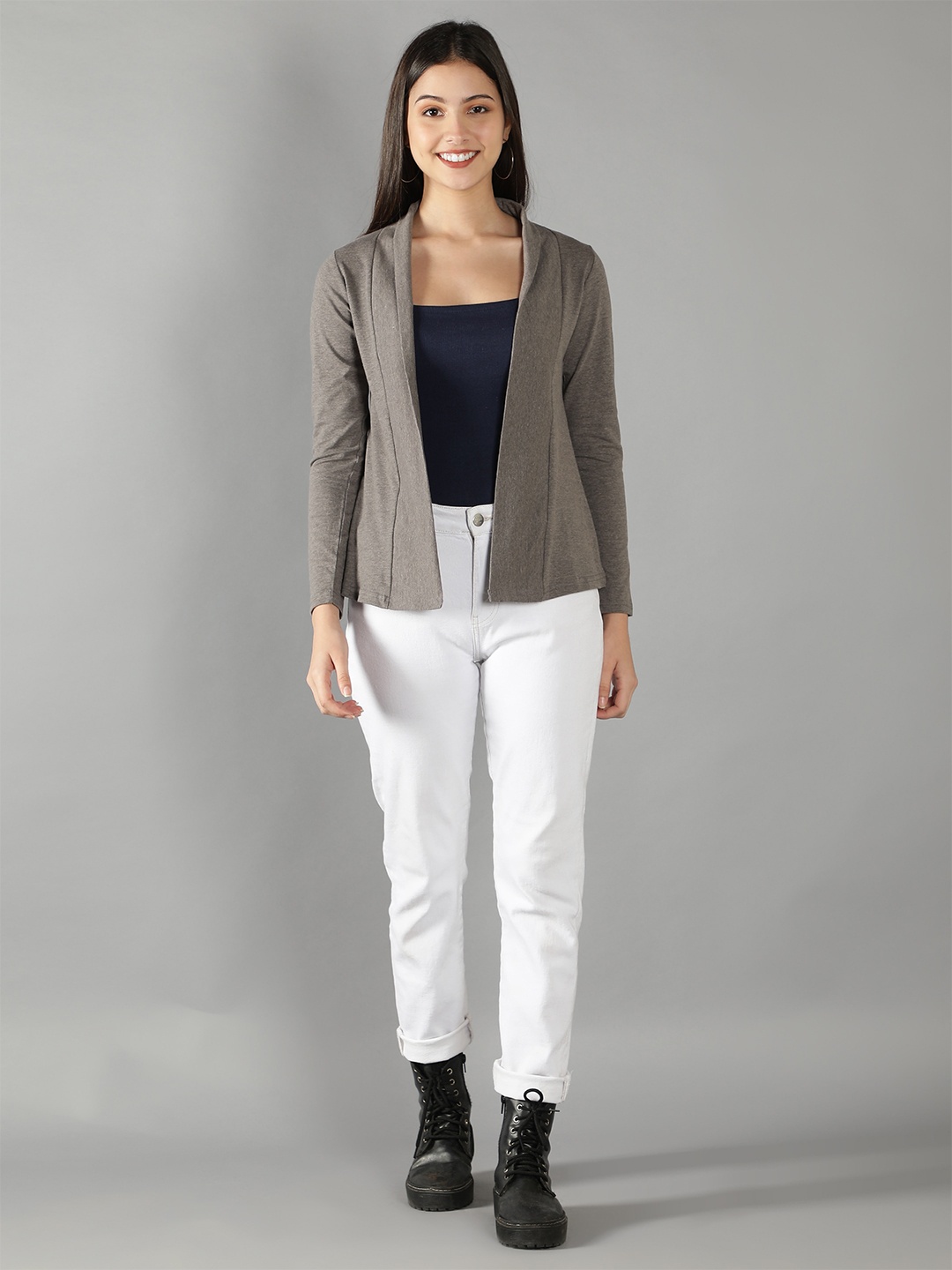 

Nimble Women Charcoal Open Front Cotton Shrug