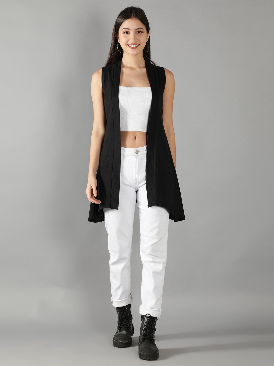 

Nimble Women Black Open Front Cotton Shrug