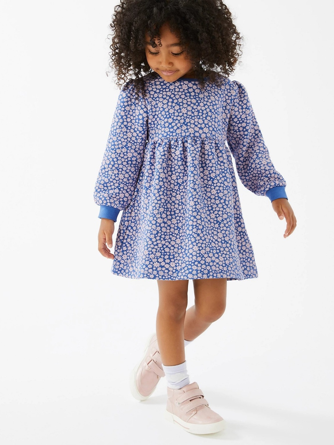 

Marks & Spencer Blue & White Floral Cotton Empire Dress