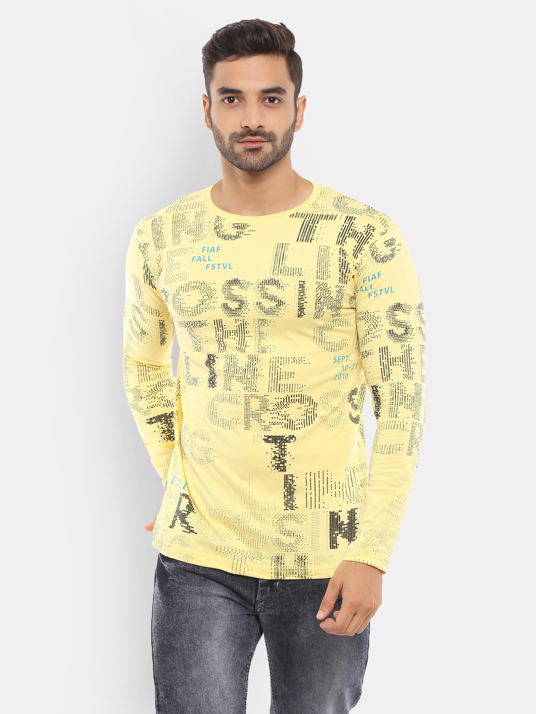 

V-Mart Men Yellow Typography CottonPrinted T-shirt