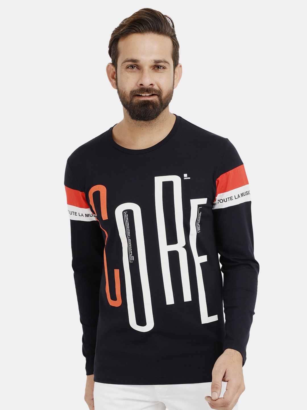 

V-Mart Men Navy Blue Typography Printed Cotton T-shirt