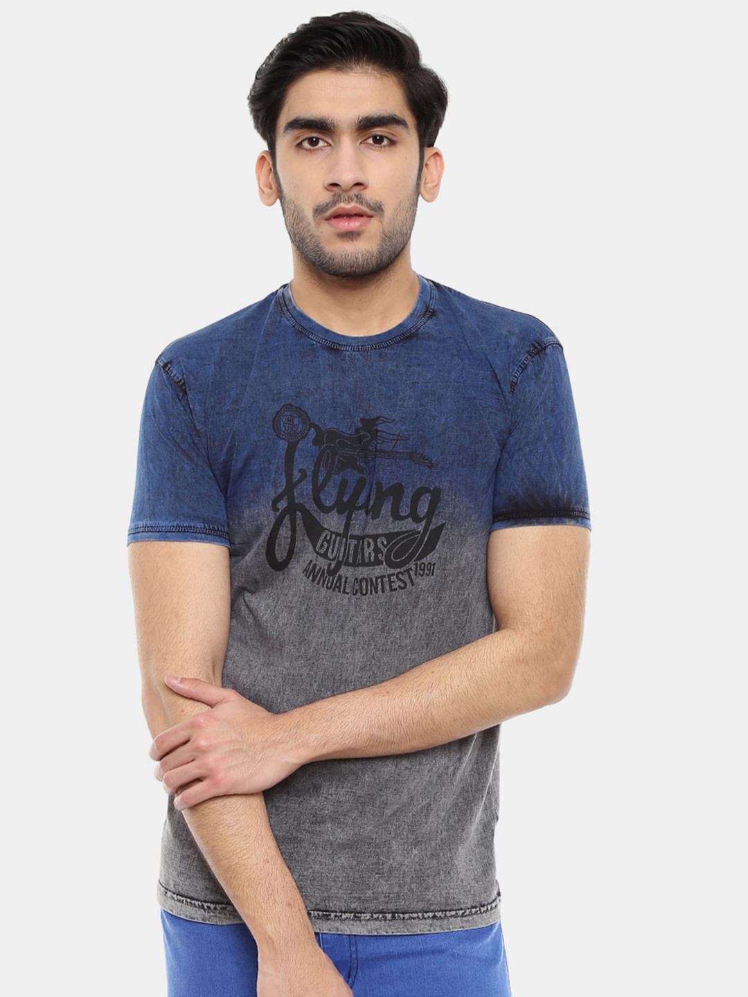 

V-Mart Men Blue & Grey Typography Printed T-shirt