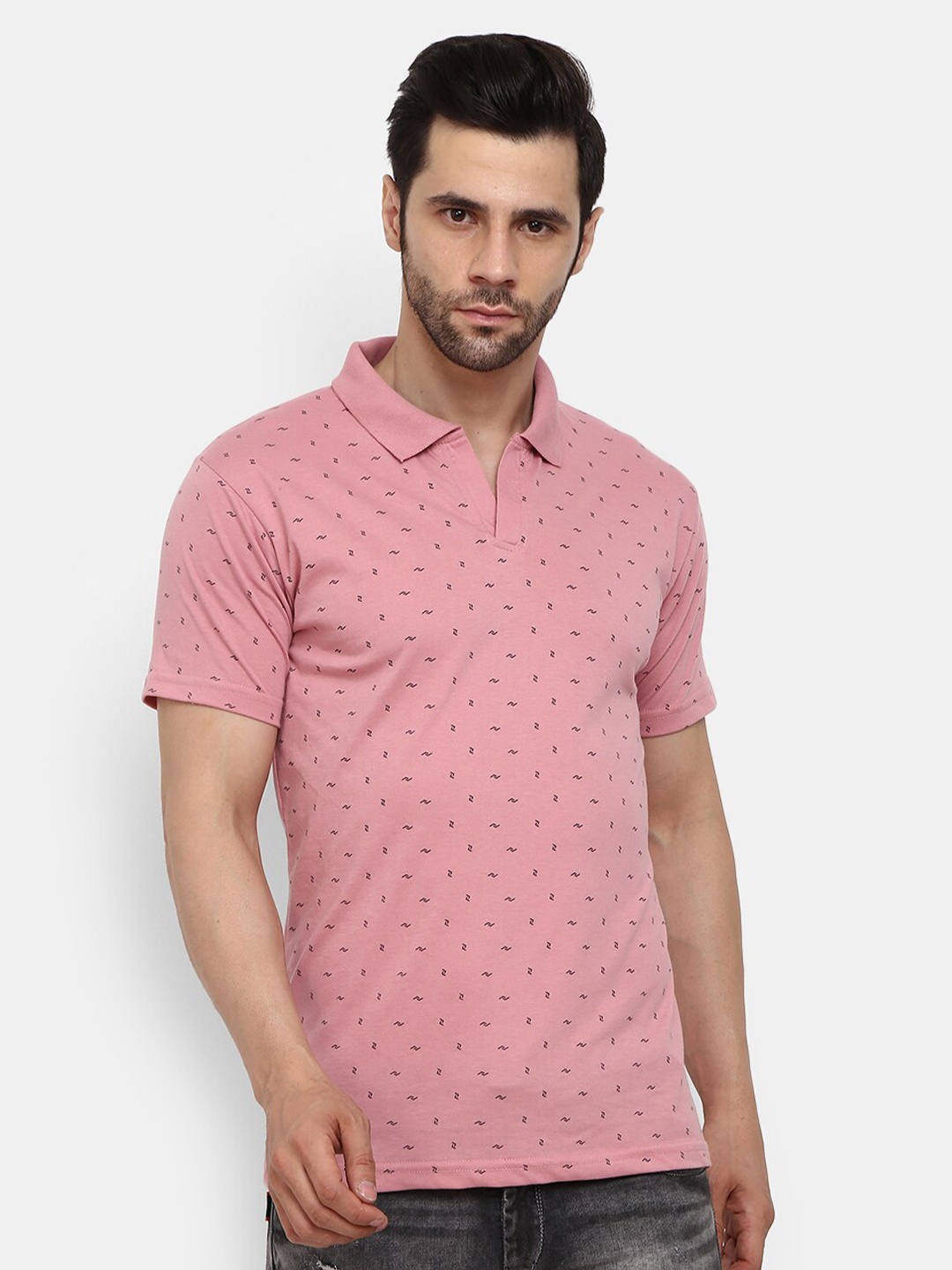 

V-Mart Men Pink Printed Polo Collar T-shirt