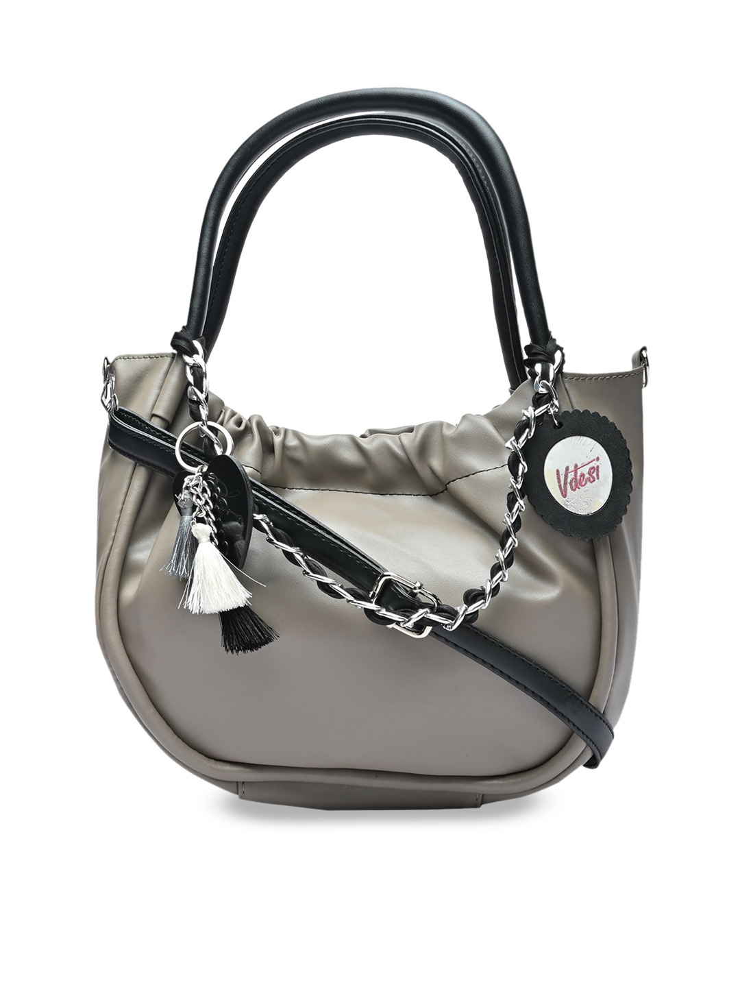 

Vdesi Grey PU Half Moon Handheld Bag with Tasselled