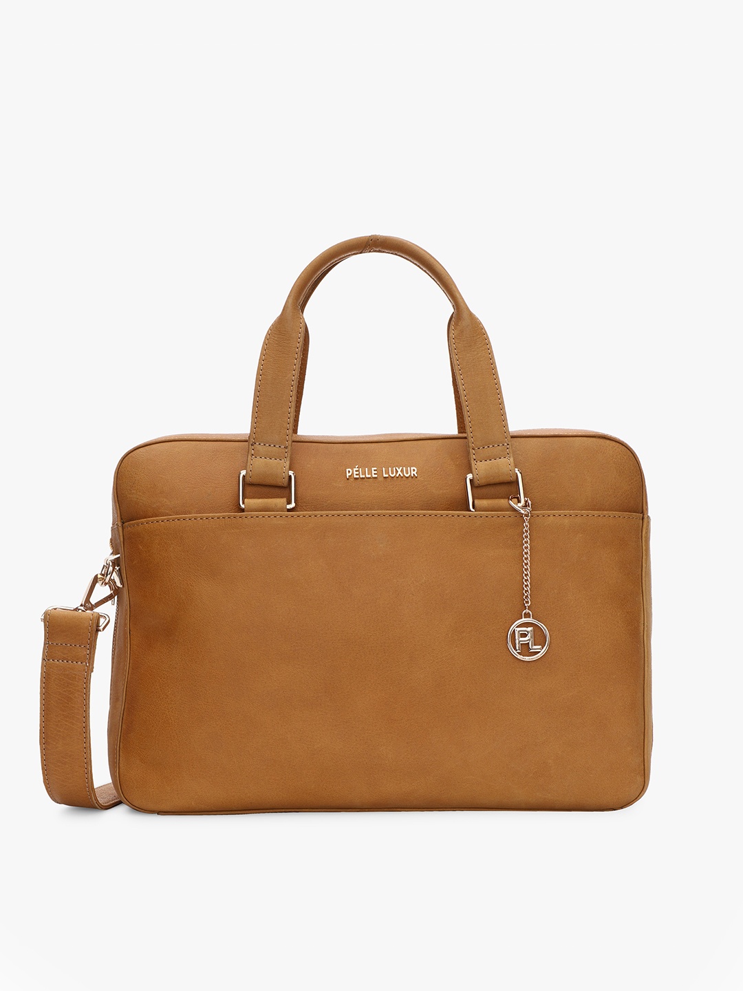 

PELLE LUXUR Women Tan & Silver-Toned Leather Laptop Bag