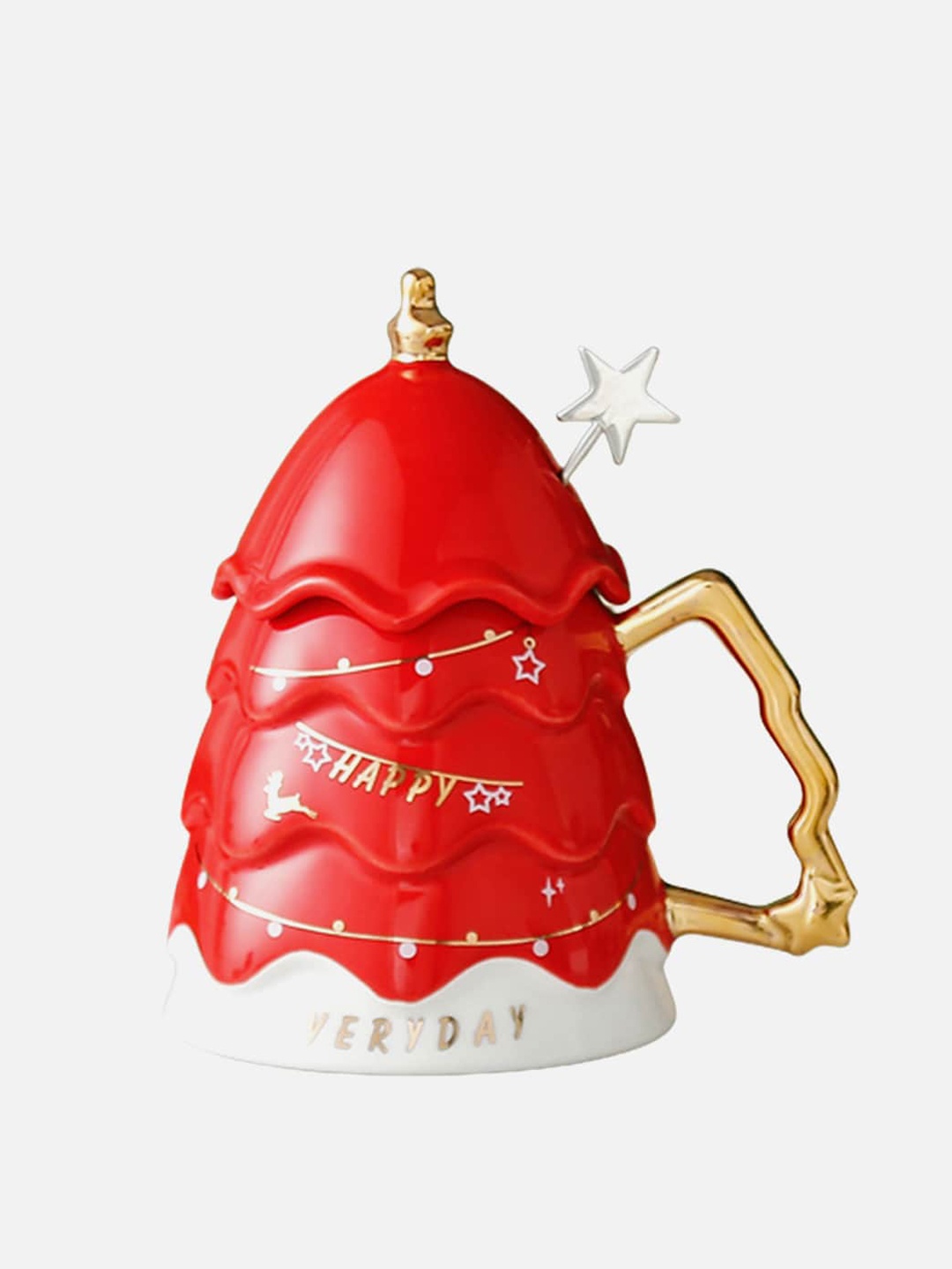 

Little Surprise Box LLP Red Christmas Tree Style Cup With Lid & Spoon 330 ml
