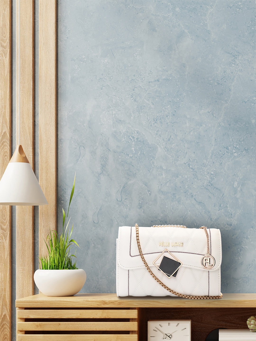 

PELLE LUXUR PU Structured Satchel with Quilted, White