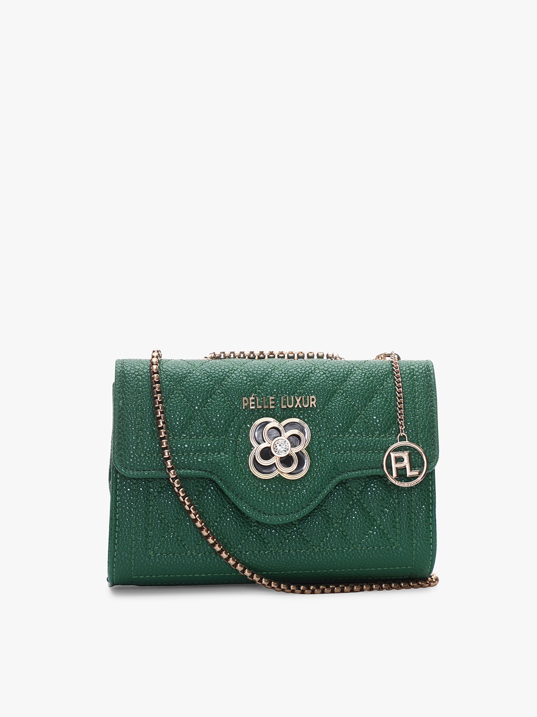 

PELLE LUXUR Textured PU Structured Sling Bag, Green