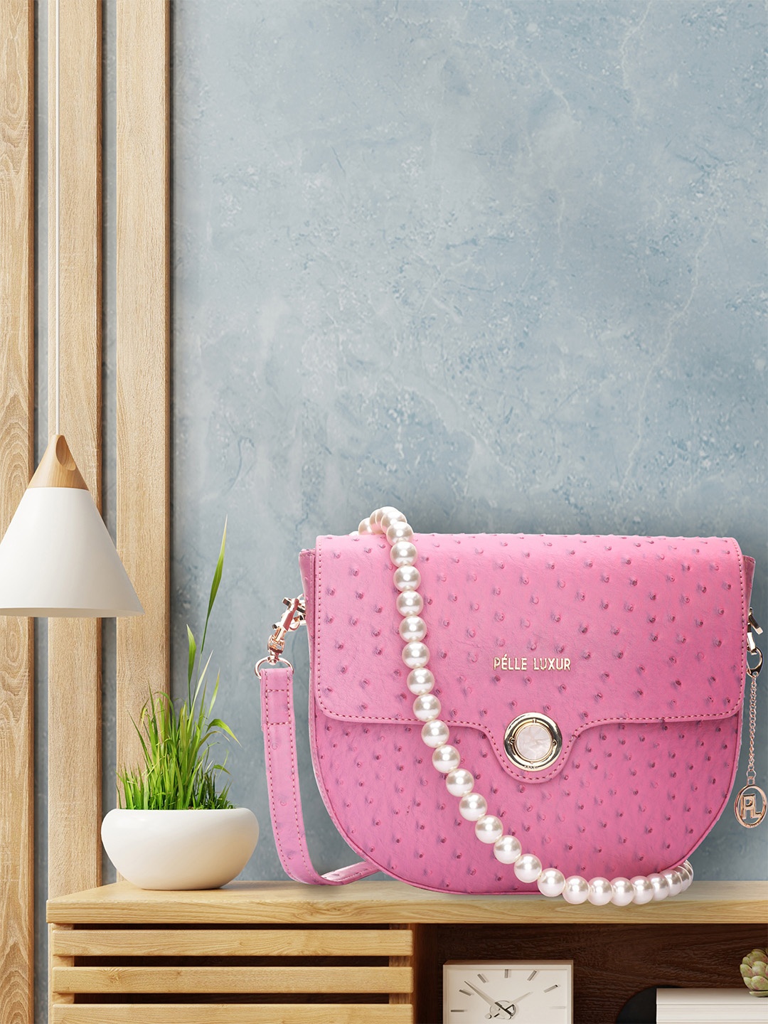 

PELLE LUXUR Textured PU Oversized Structured Hobo Bag, Pink