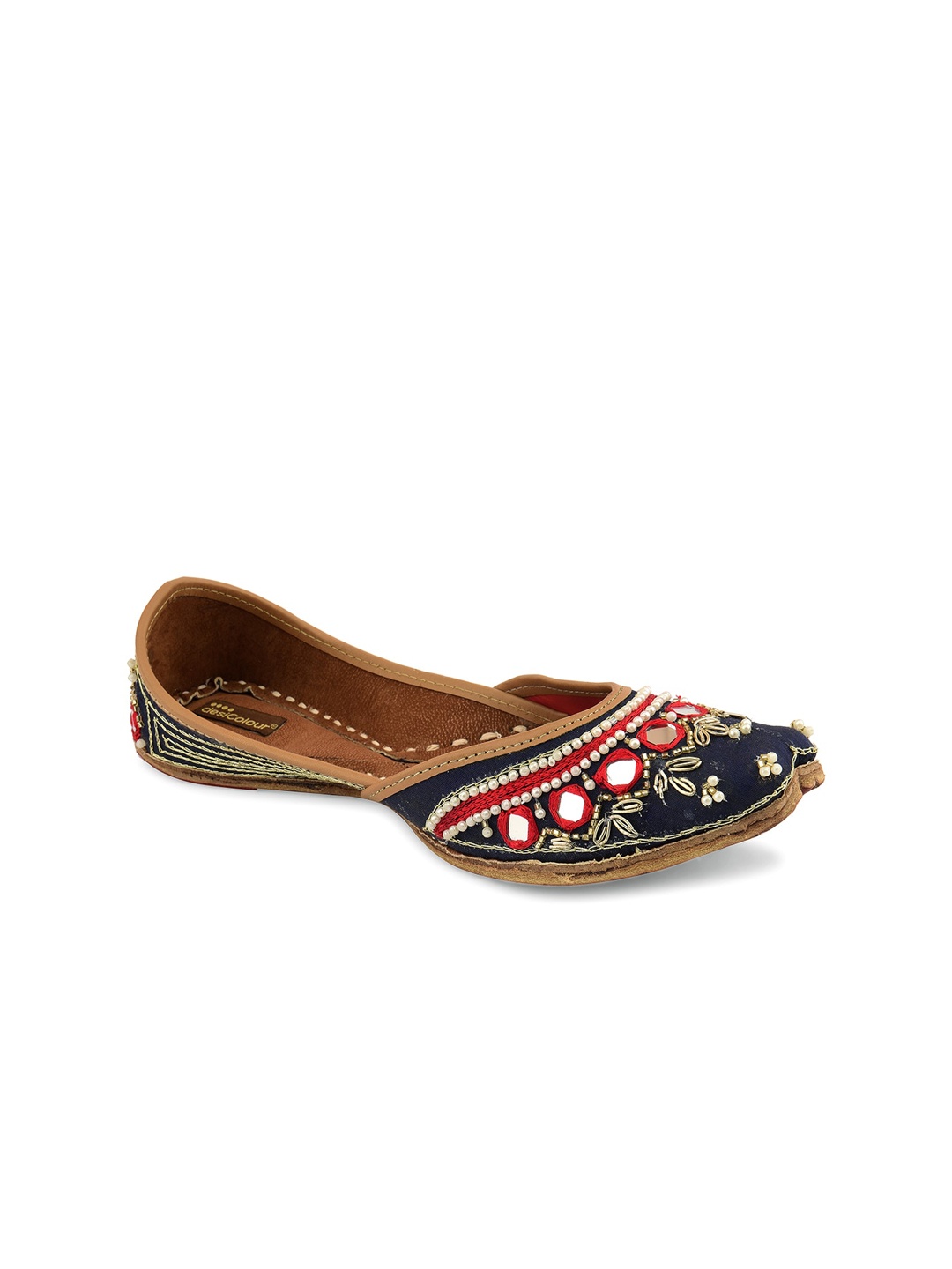 

DESI COLOUR Women Black & Gold-Toned Embellished Ethnic Mojaris Flats