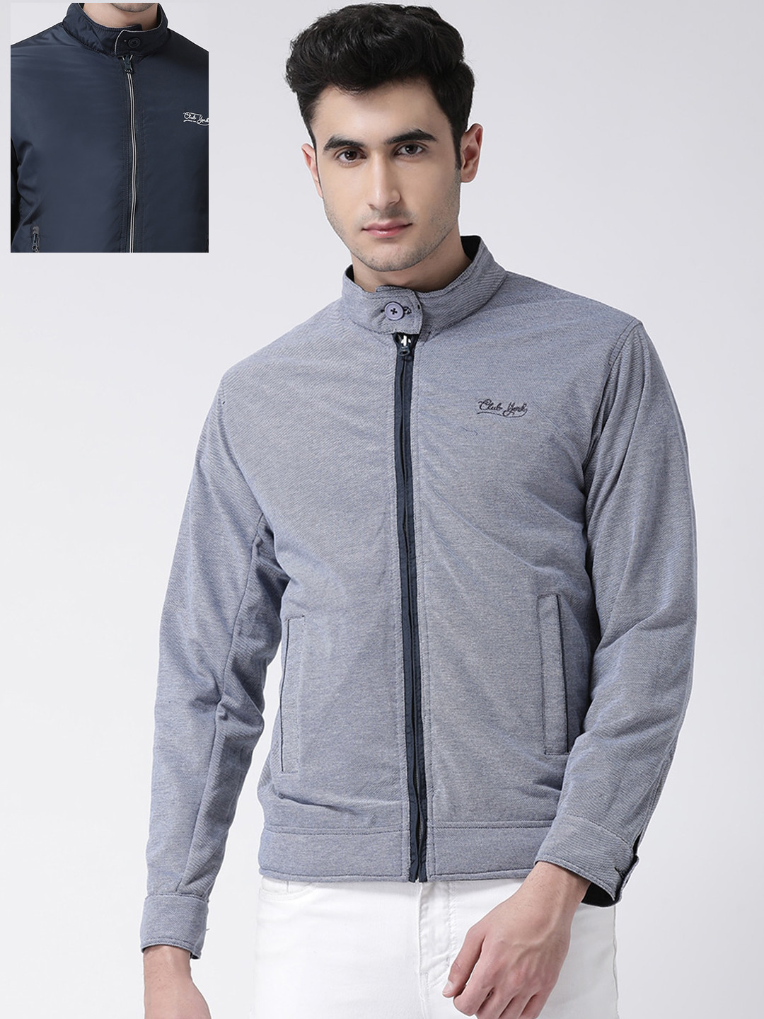 

Club York Men Blue Grey Reversible Padded Jacket
