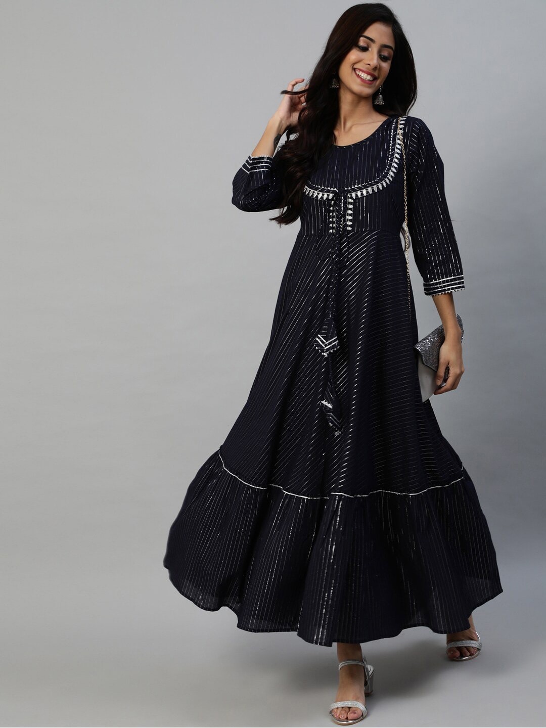 

Senyora Black Striped Maxi Cotton Dress