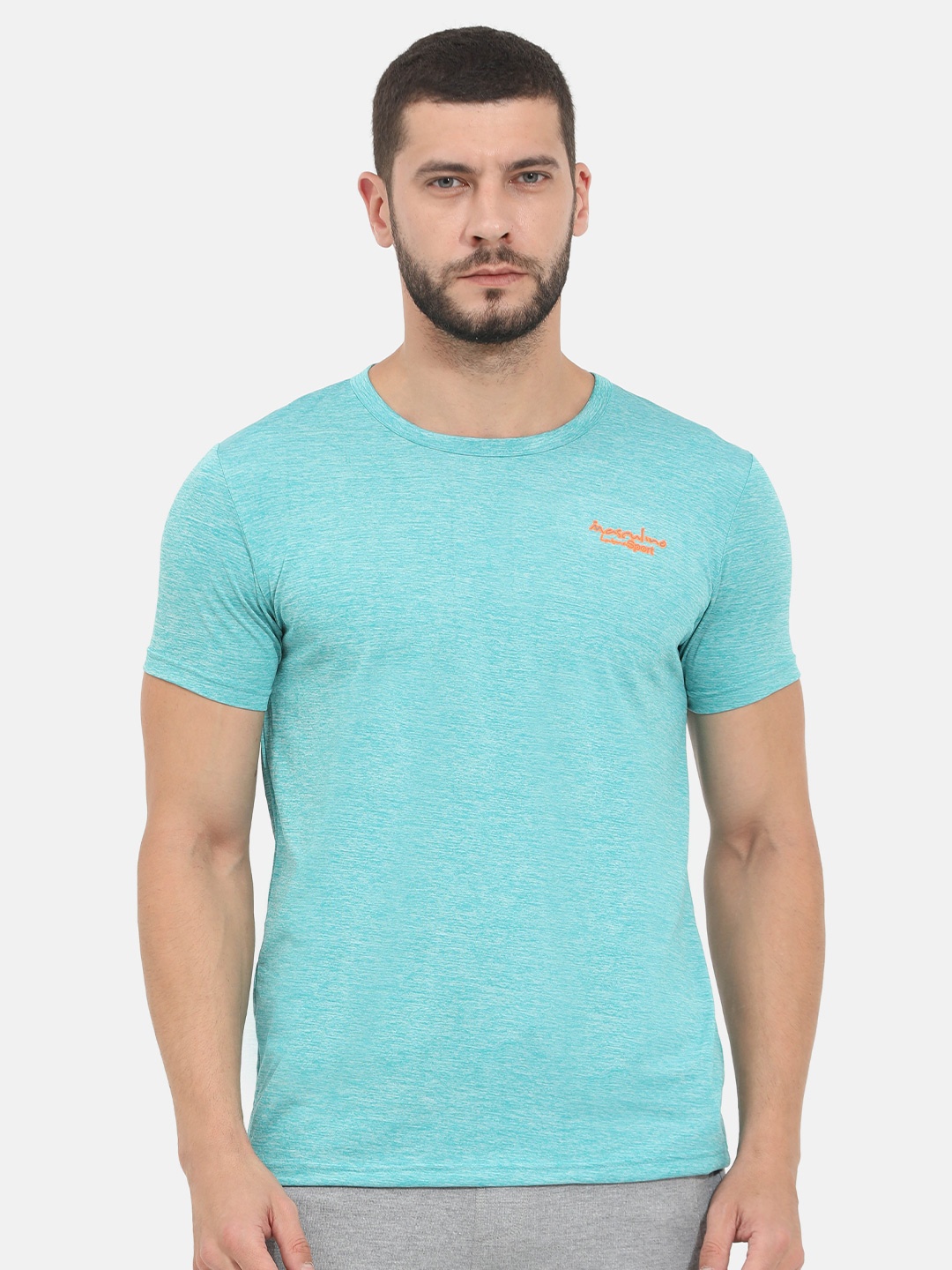 

Masculino Latino Men Sea Green Rapid Dry Sports T-shirt