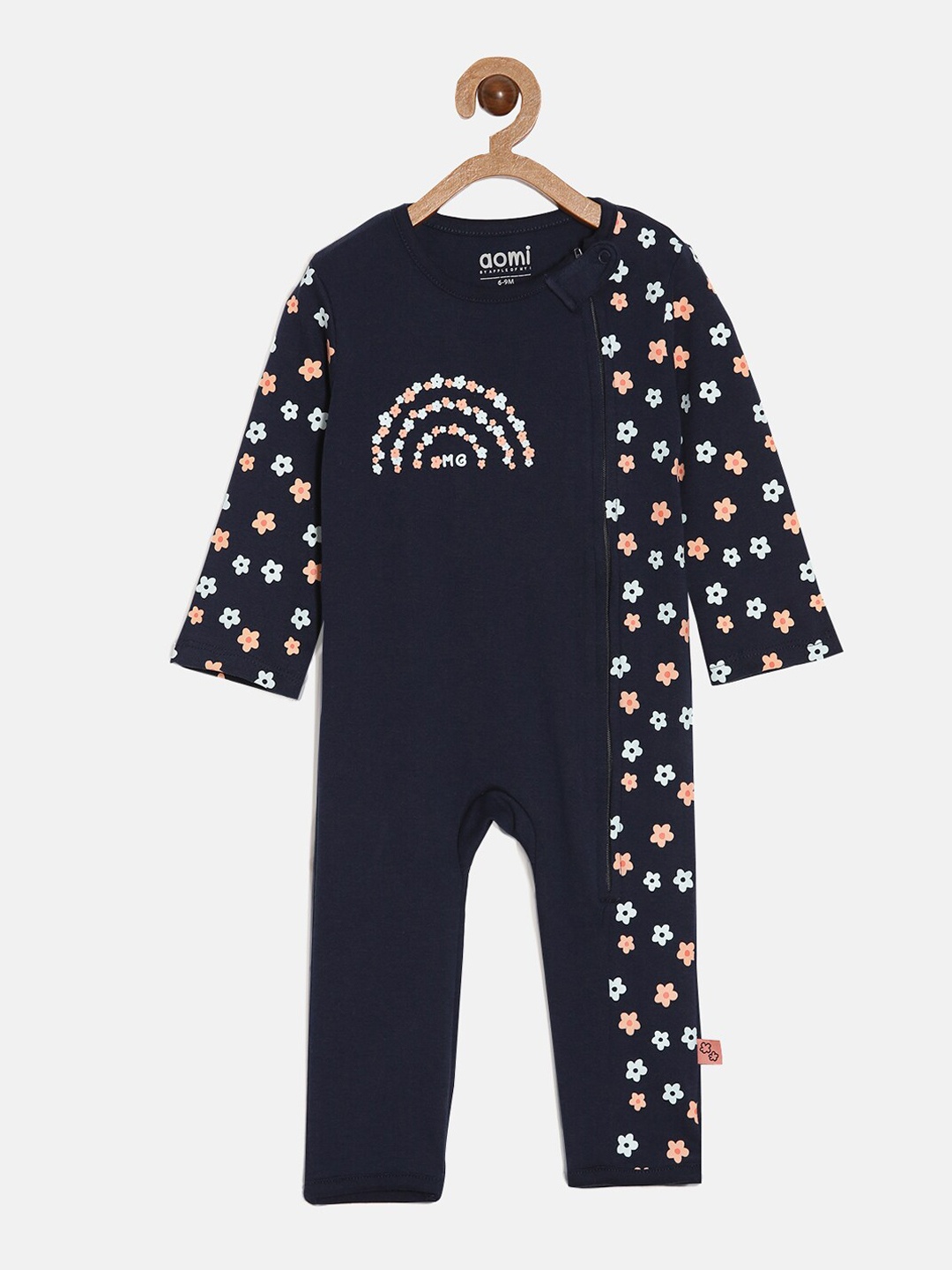

Aomi Kids Navy Blue Printed Cotton Rompers