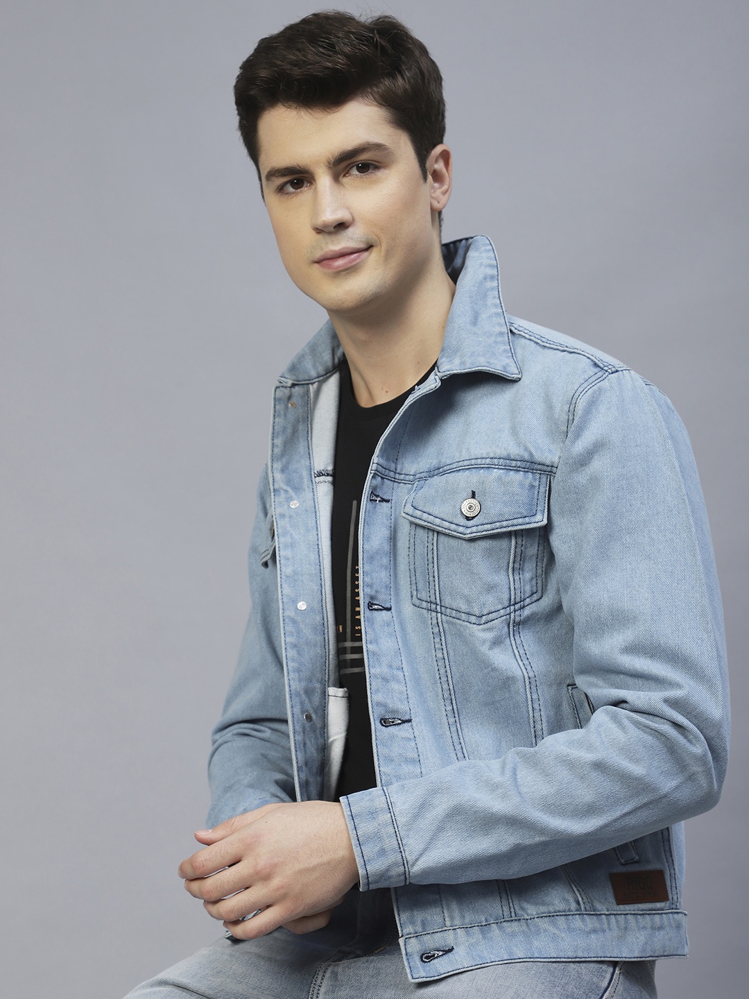 

Rigo Men Blue Cotton Washed Lightweight Crop Outdoor Denim Jacket