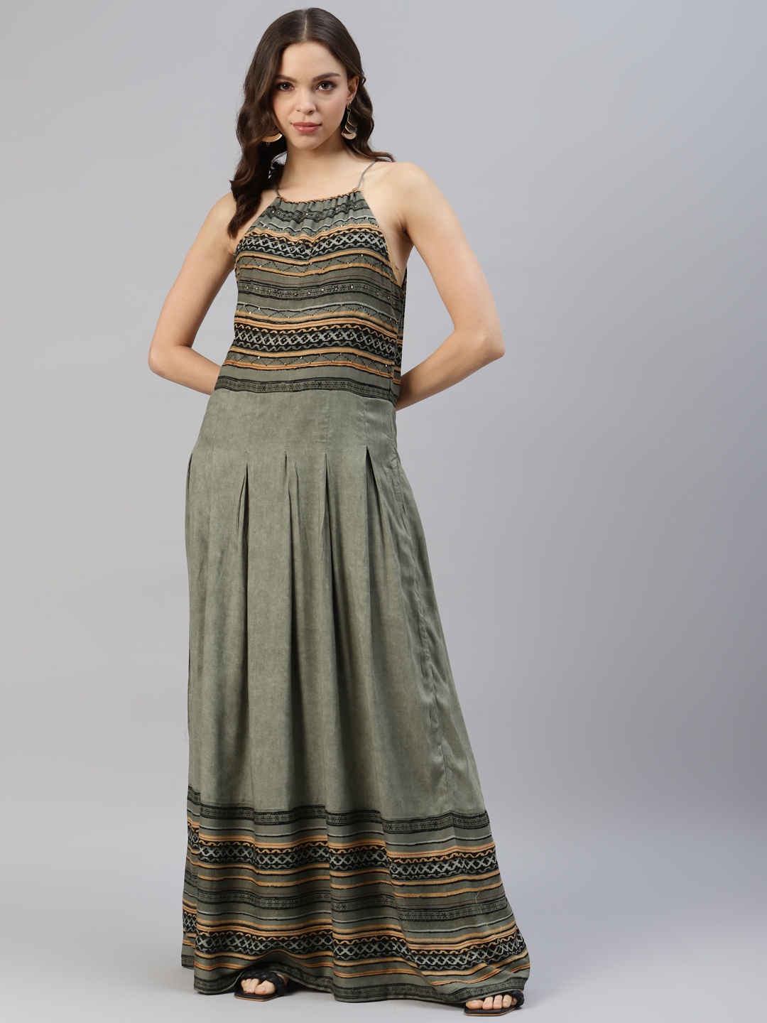 

DIVYANK Ethnic Motifs A-Line Maxi Dress, Grey