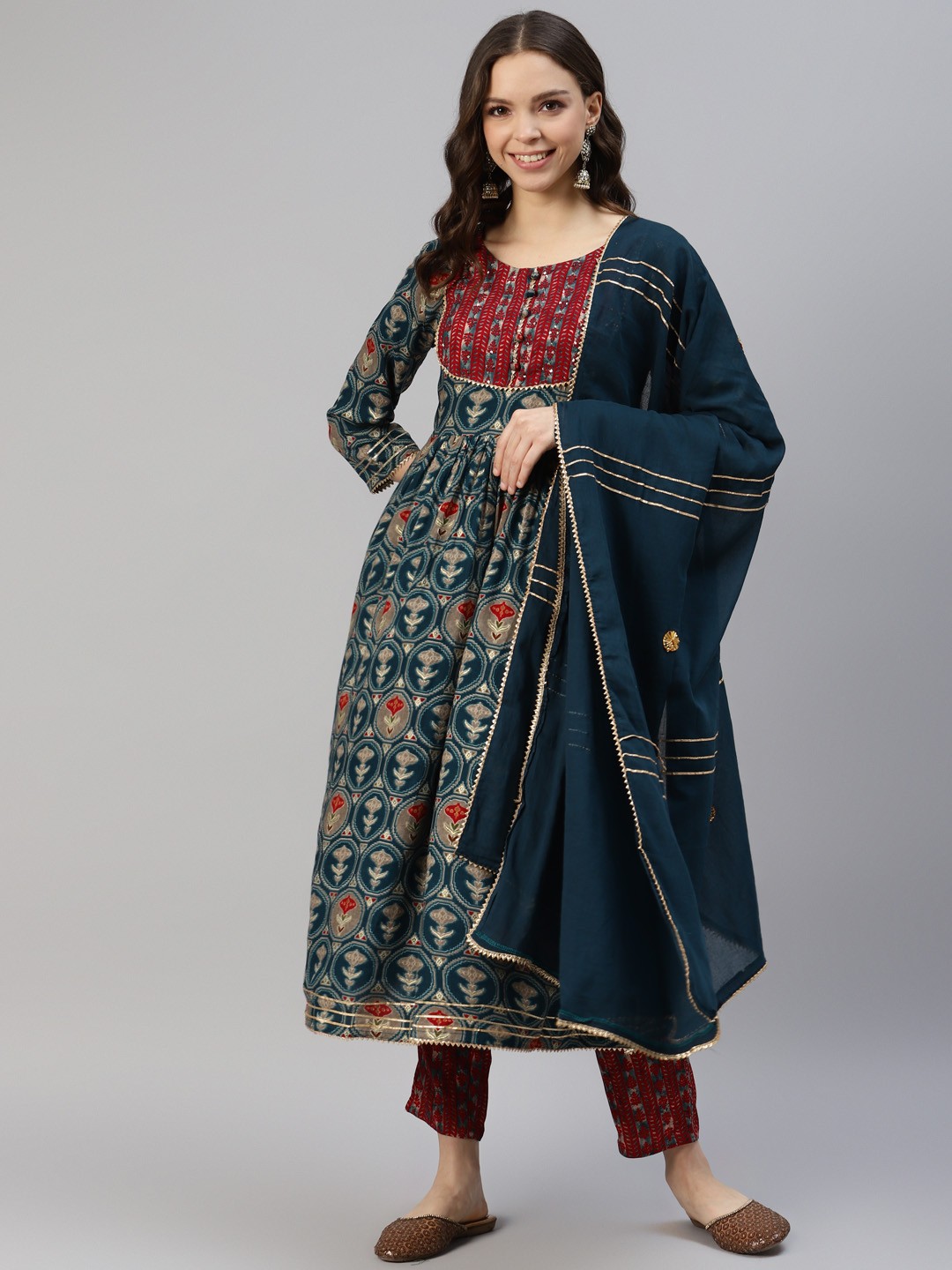 

DIVYANK Women Ethnic Motifs Printed Kurta with Trousers & Dupatta, Navy blue