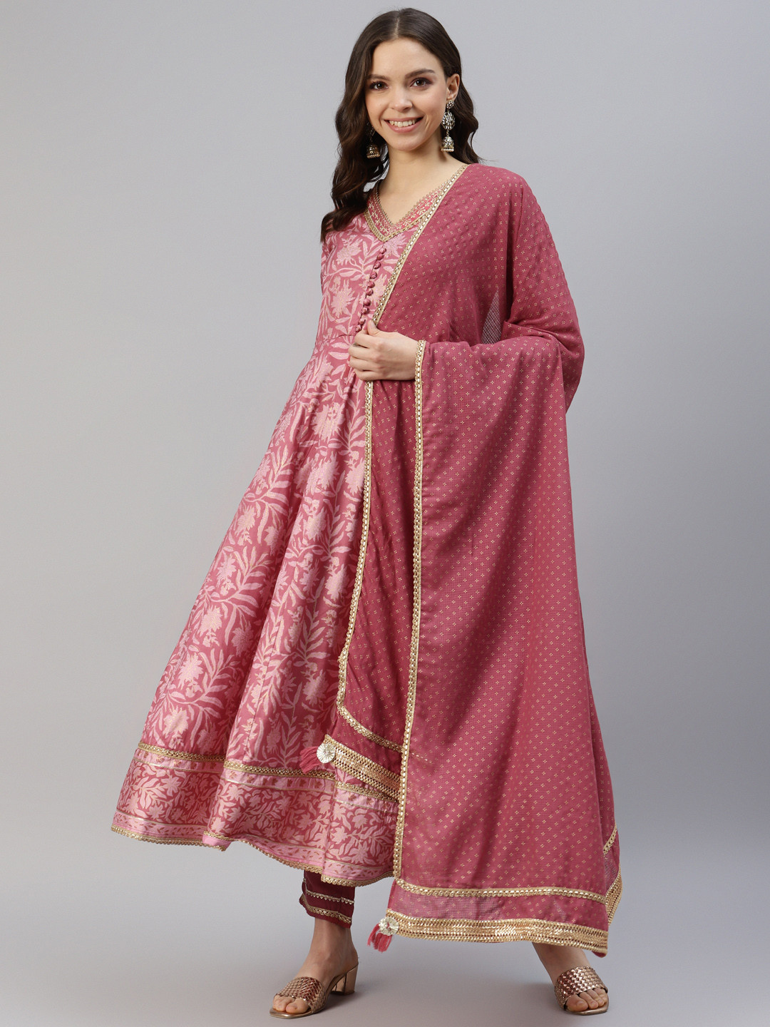 

DIVYANK Women Floral Printed Kurta with Trousers & Dupatta, Mauve