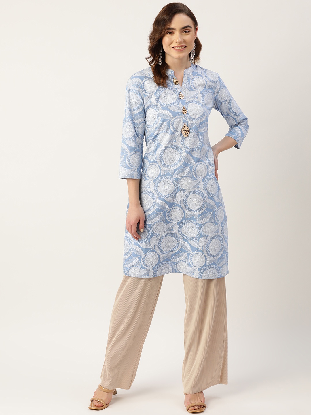 

DIVYANK Women Blue & White Geometric Printed Kurta