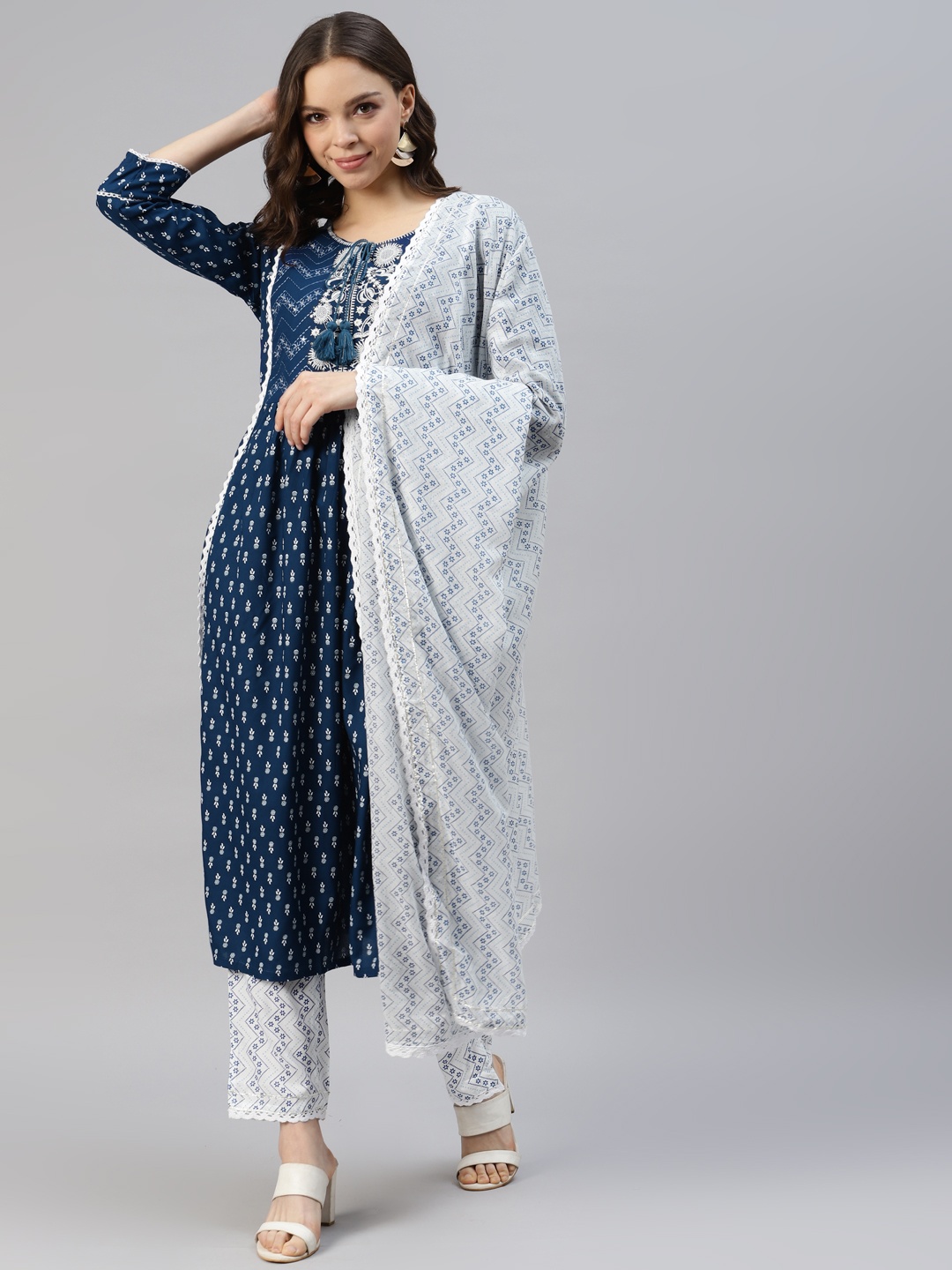 

DIVYANK Women Ethnic Motifs Embroidered Kurta with Trousers & Dupatta, Blue