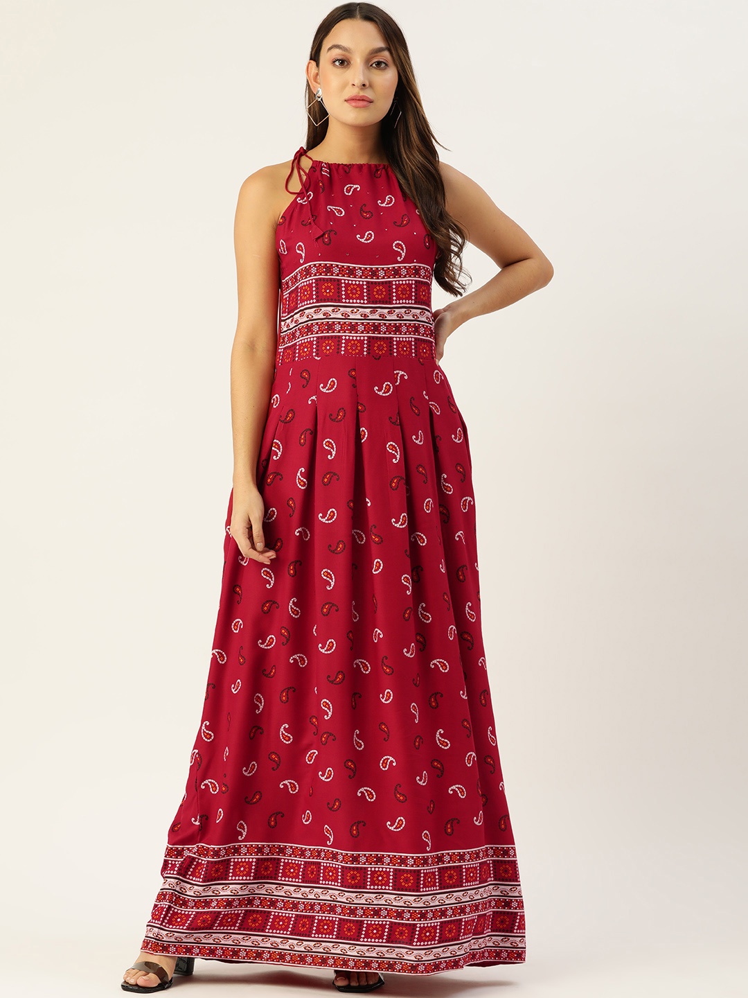 

DIVYANK Ethnic Motifs Printed Maxi Dress, Red