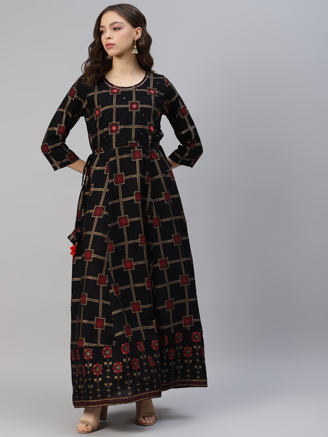 

DIVYANK Women Bandhani Printed Anarkali Kurta, Black