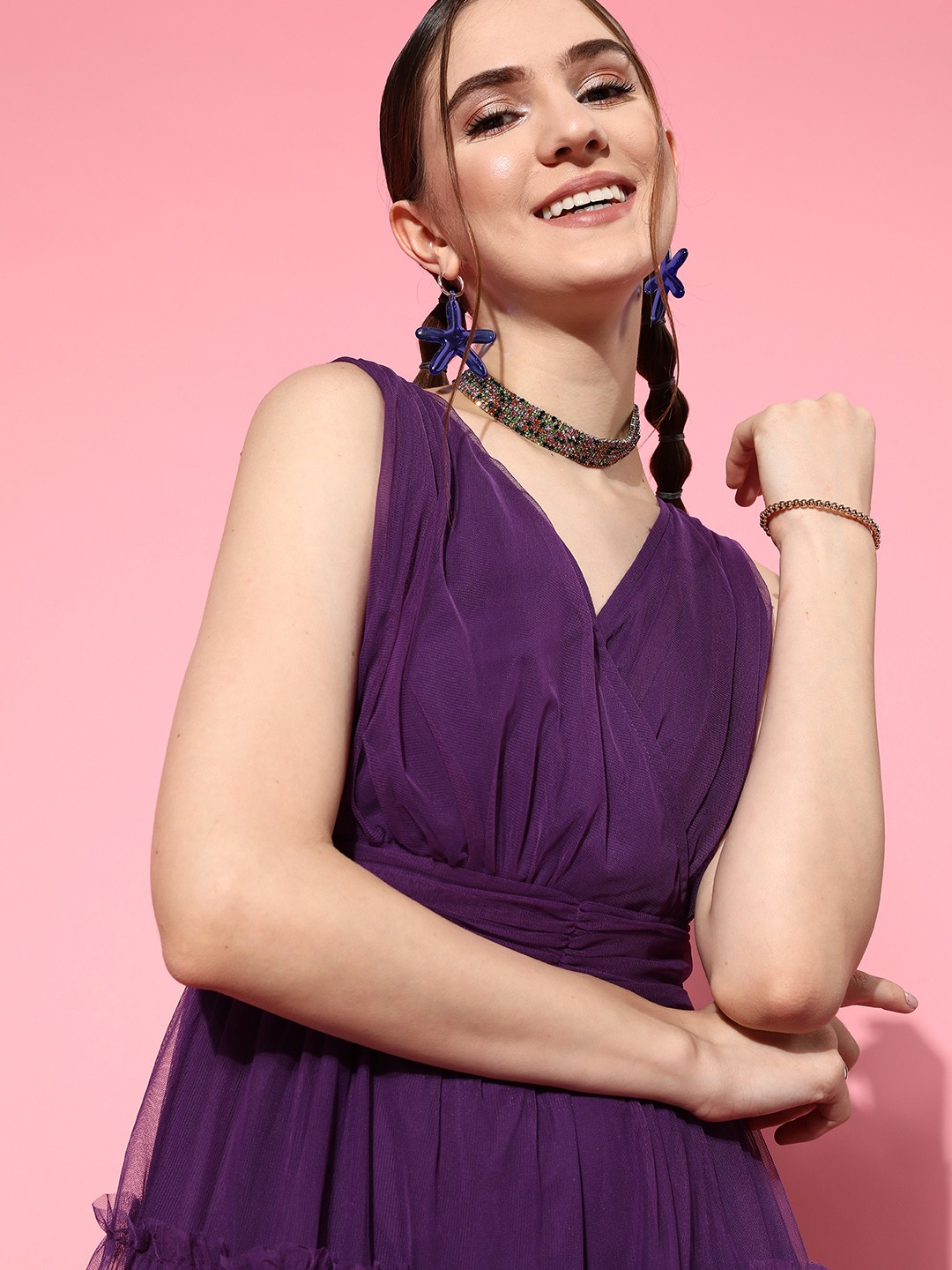 

Antheaa Purple Fit & Flare Midi Dress