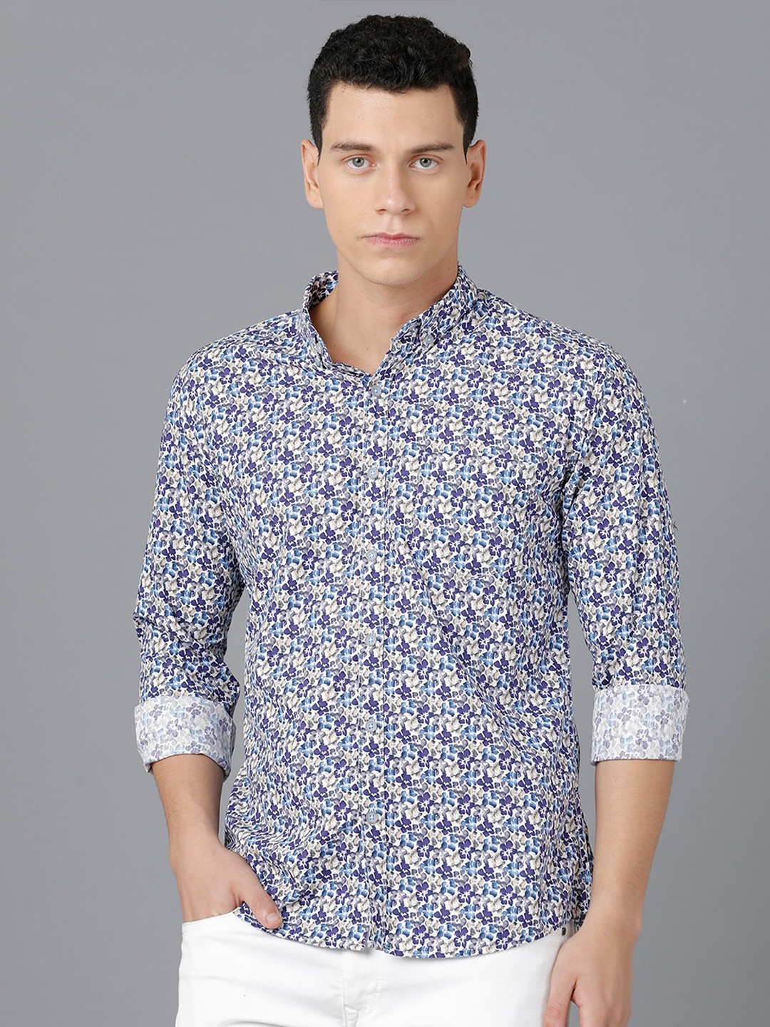 

YOVISH Men White Smart Tailored Fit Floral Printed Cotton Casual Shirt