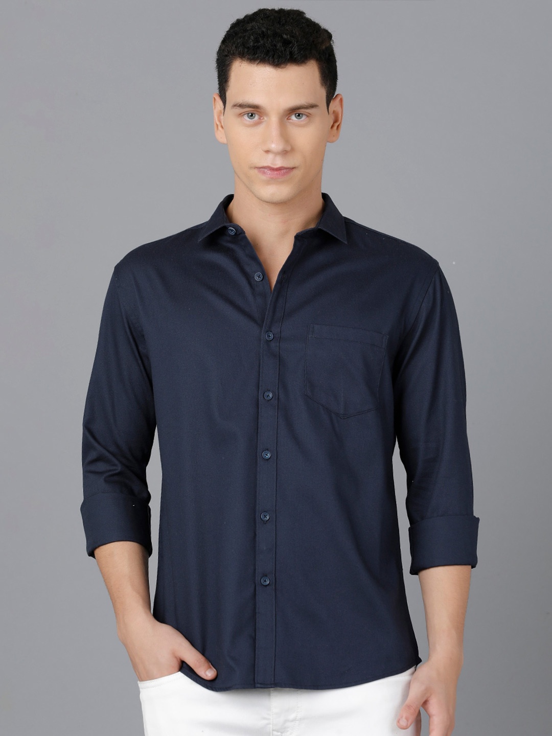 

YOVISH Men Navy Blue Smart Tailored Fit Cotton Casual Shirt