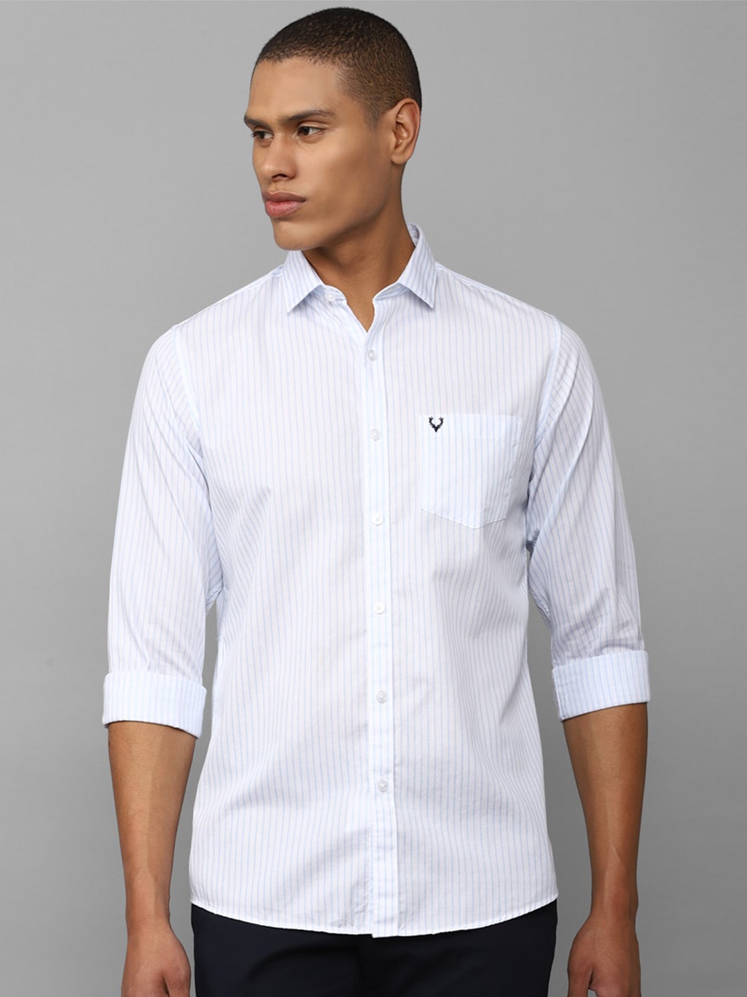 

Allen Solly Men White Slim Fit Striped Pure Cotton Casual Shirt