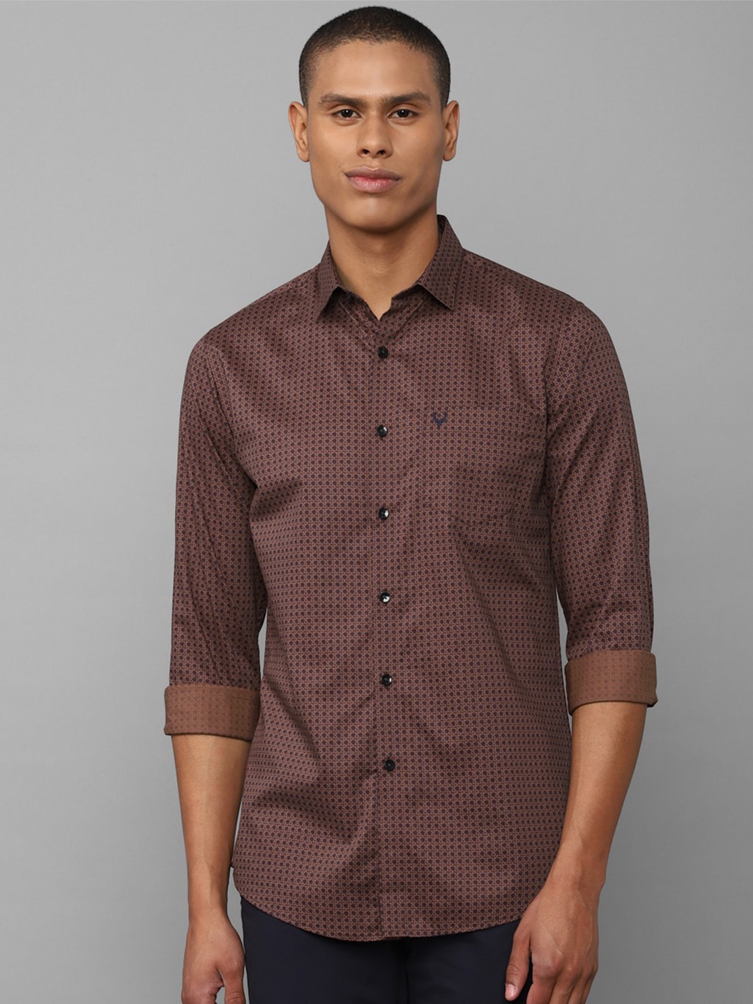 

Allen Solly Men Slim Fit Printed Cotton Casual Shirt, Brown