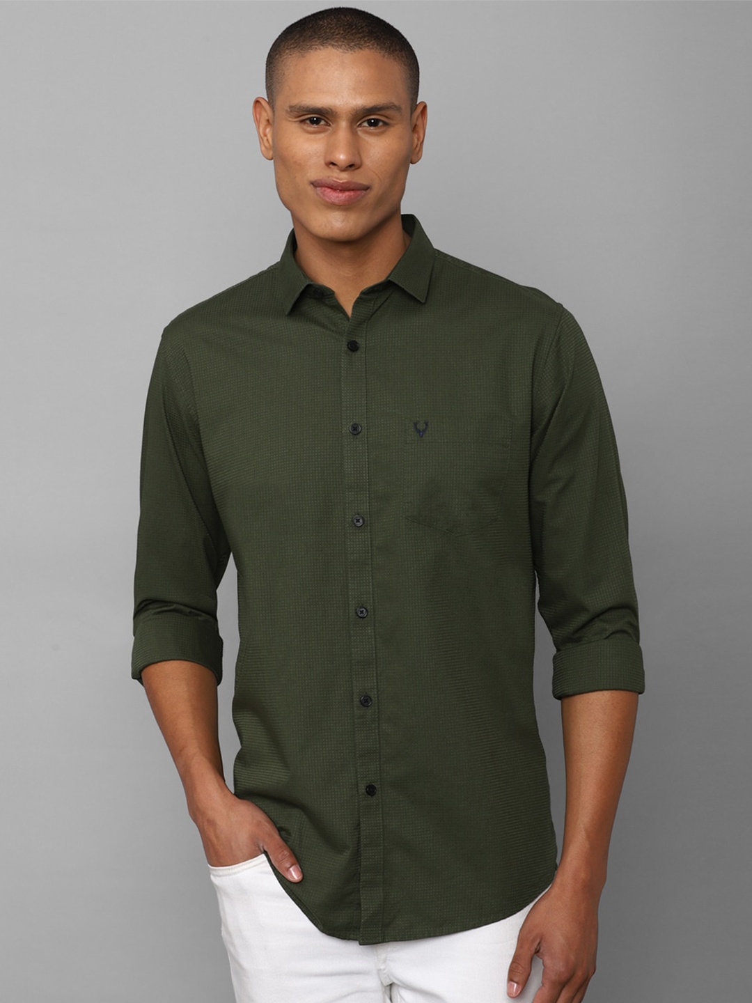 

Allen Solly Men Solid Pure Cotton Casual Shirt, Olive