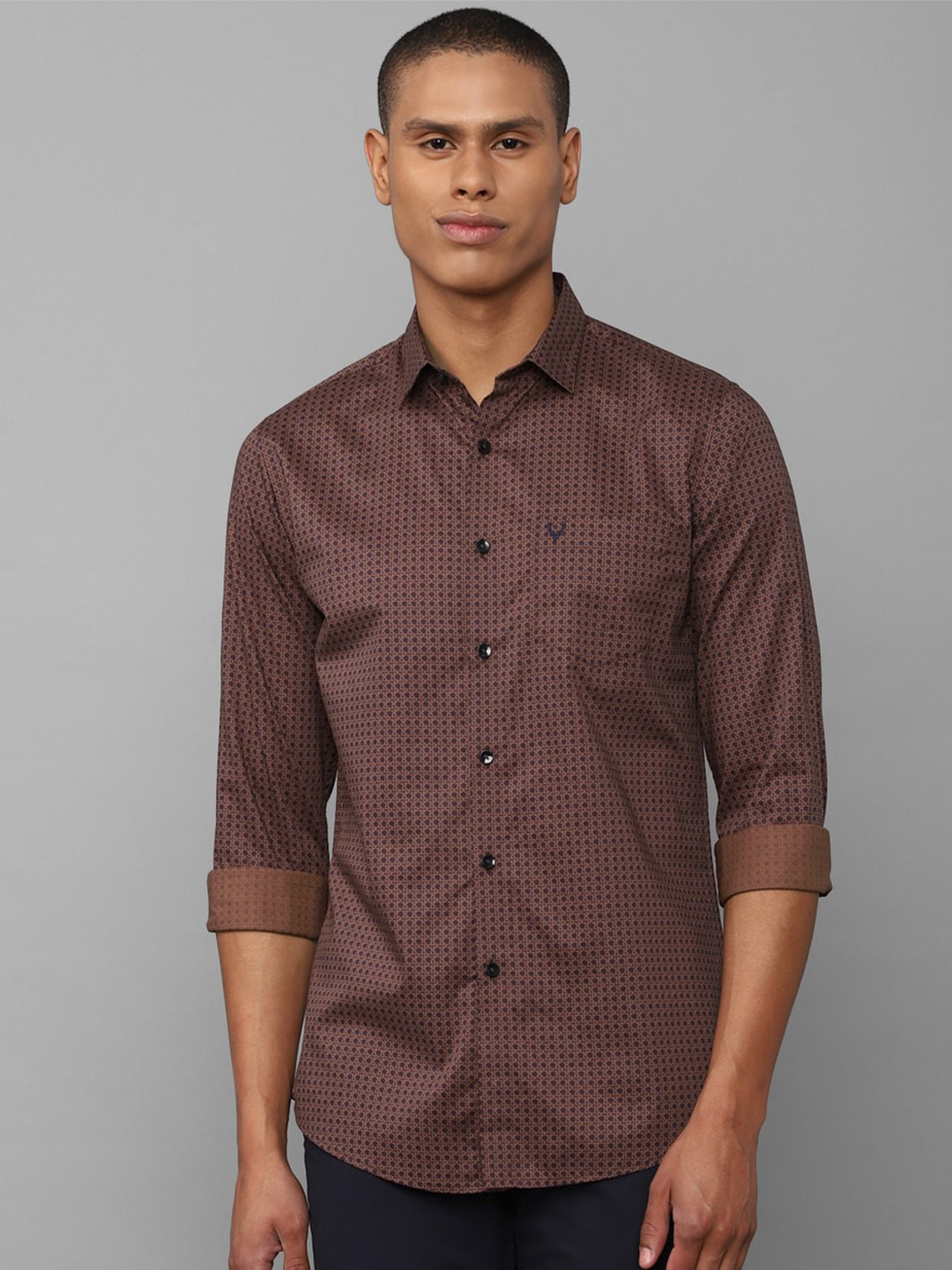 

Allen Solly Men Printed Cotton Casual Shirt, Coffee brown
