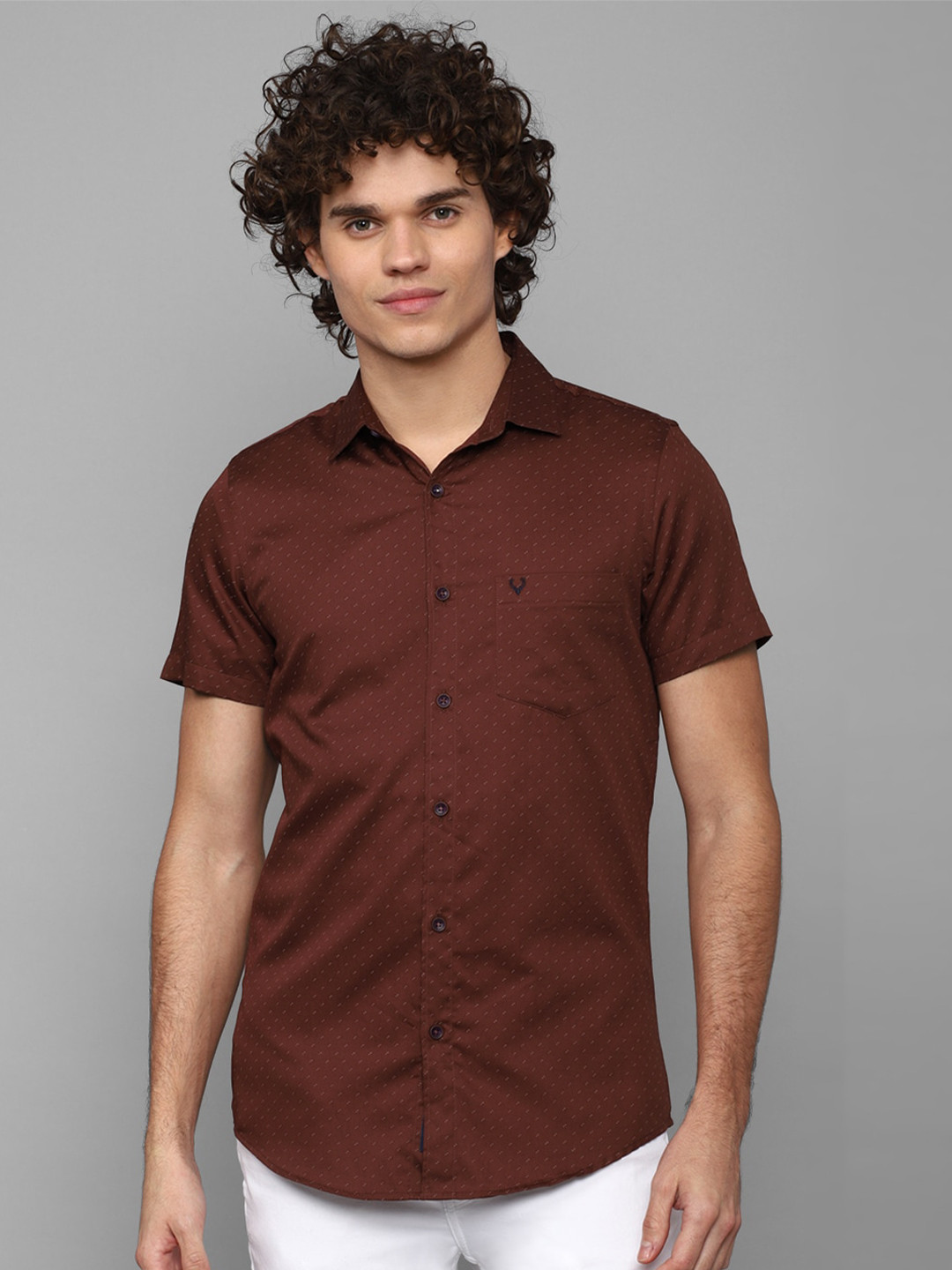 

Allen Solly Men Maroon Slim Fit Printed Pure Cotton Casual Shirt