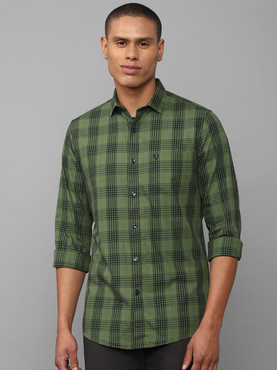 

Allen Solly Men Olive Green Slim Fit Tartan Checked Pure Cotton Casual Shirt