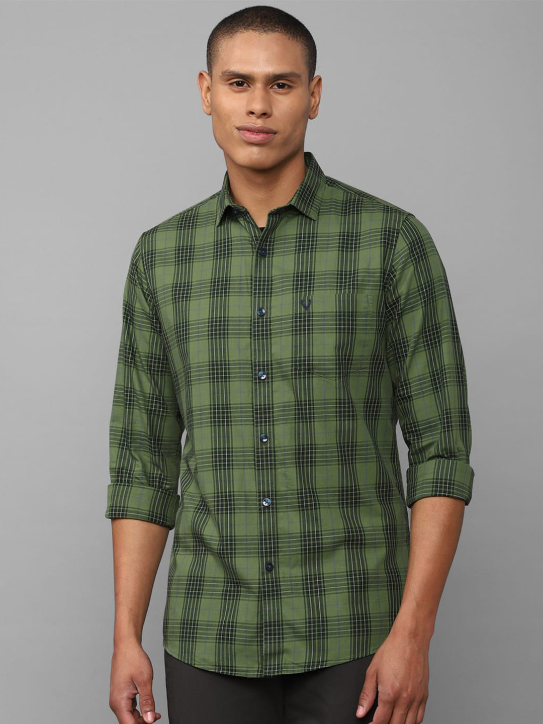 

Allen Solly Men Olive Green Slim Fit Tartan Checked Casual Shirt