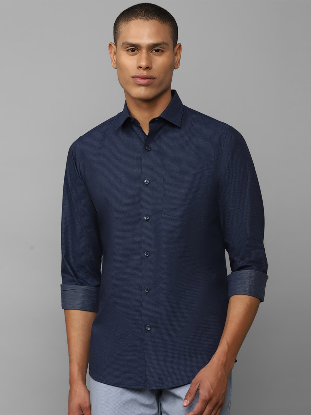 

Allen Solly Men Navy Blue Slim Fit Casual Cotton Shirt
