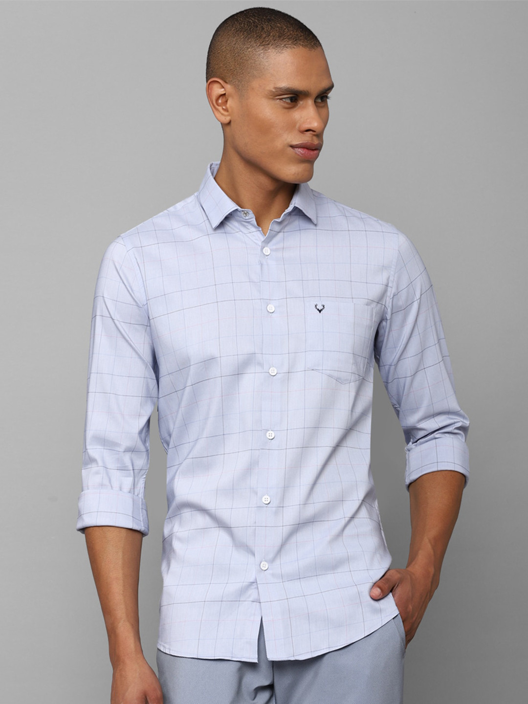 

Allen Solly Slim Fit Windowpane Checked Cotton Casual Shirt, Blue