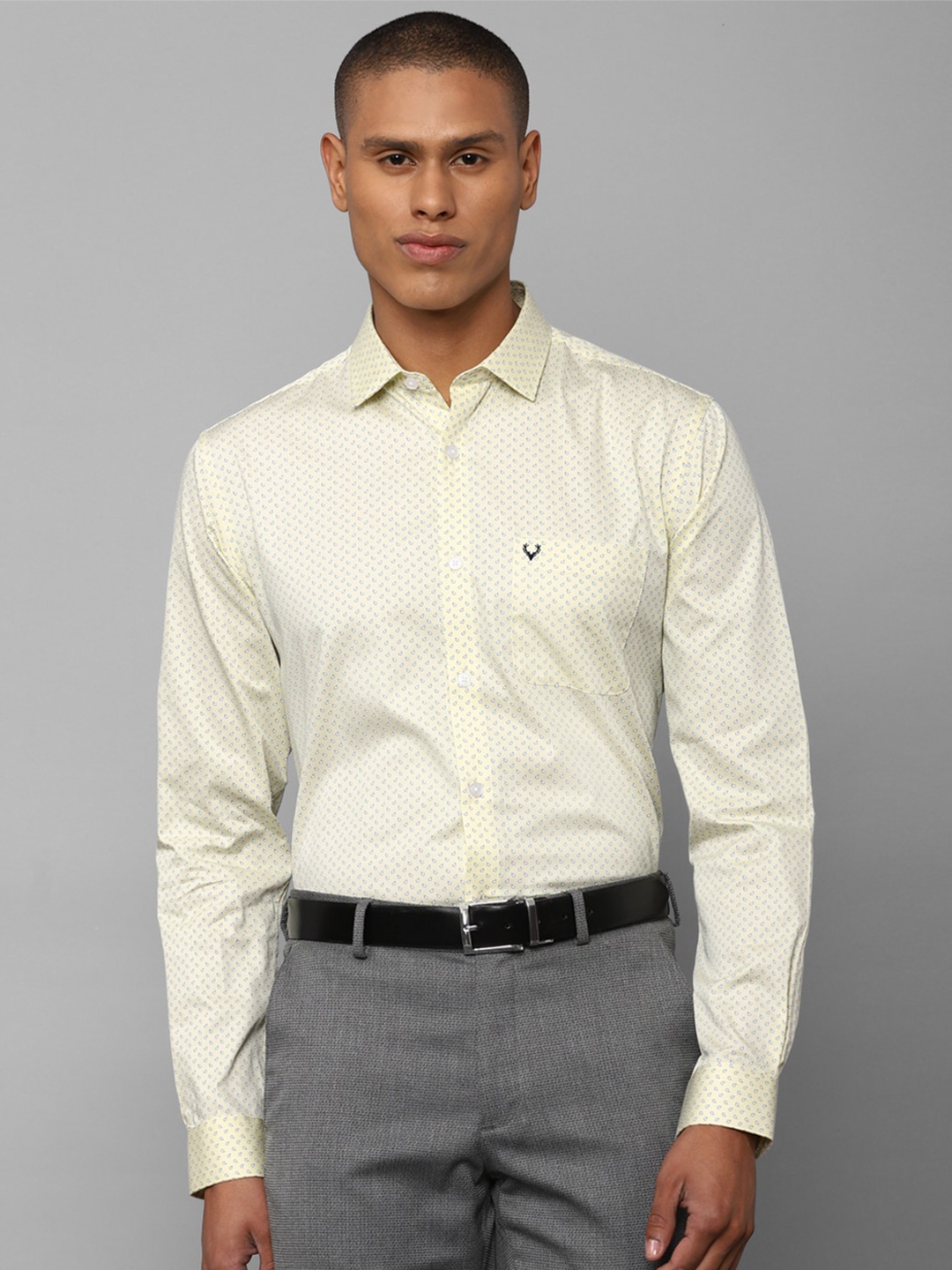 

Allen Solly Men Yellow Slim Fit Printed Pure Cotton Formal Shirt