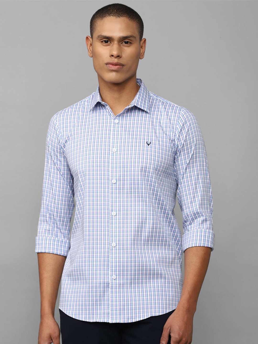 

Allen Solly Men Slim Fit Grid Tattersall Checked Casual Shirt, Blue