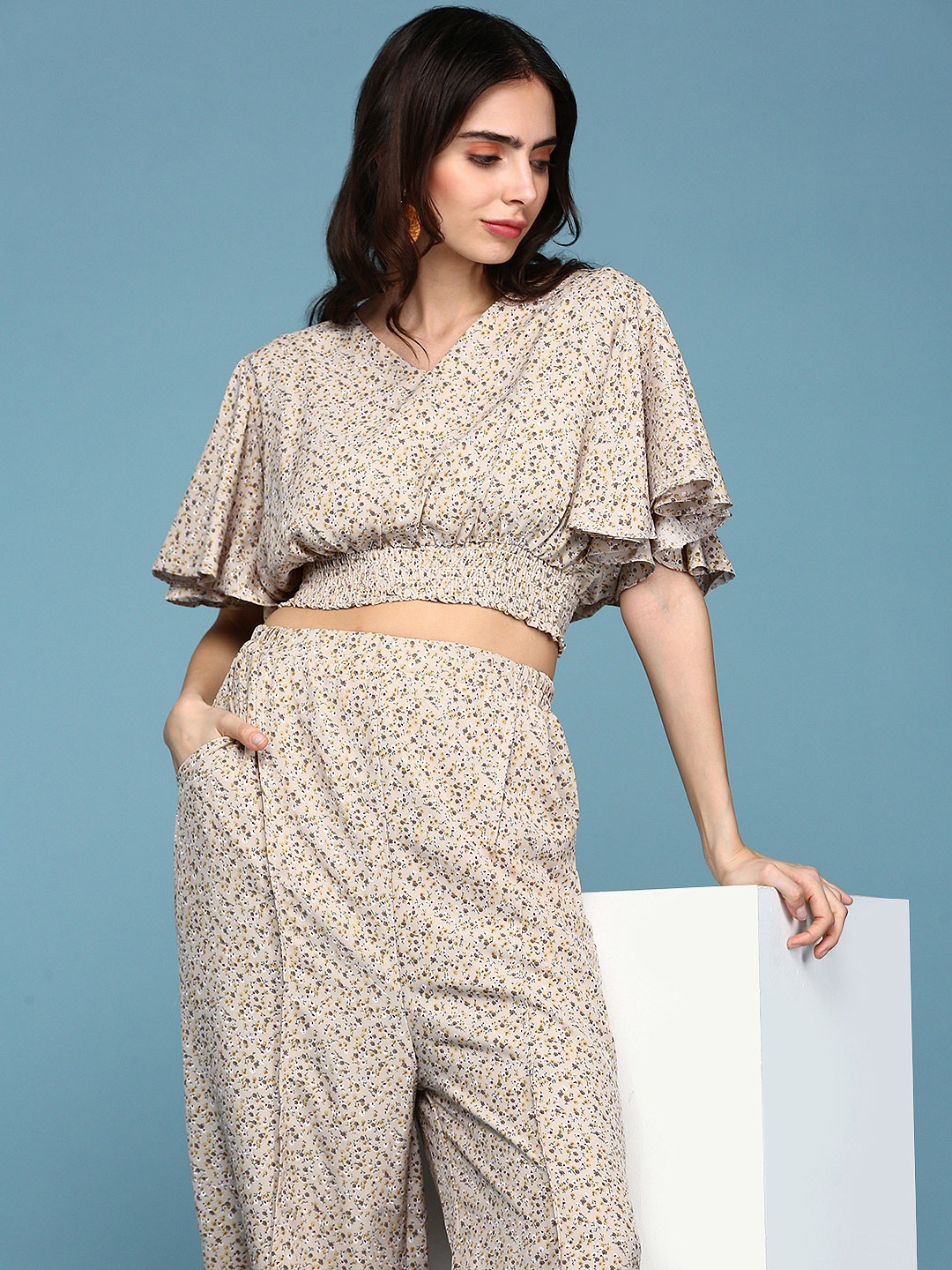 

SHOWOFF Women Beige Printed Polyester Co-Ords Set
