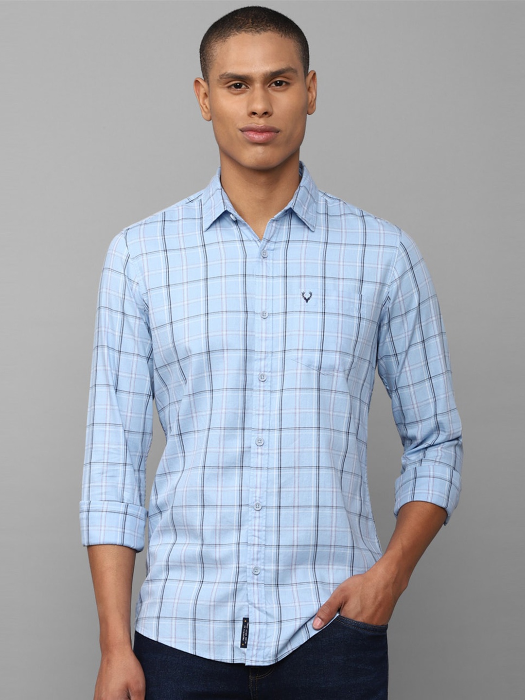 

Allen Solly Sport Men Blue Windowpane Checked Cotton Casual Shirt