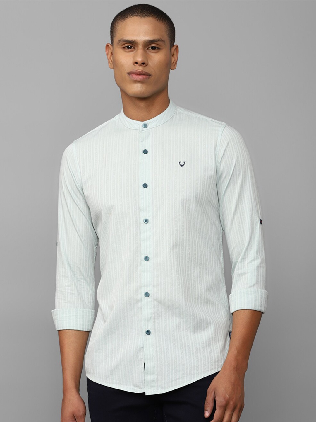

Allen Solly Sport Men Green Striped Pure Cotton Casual Shirt