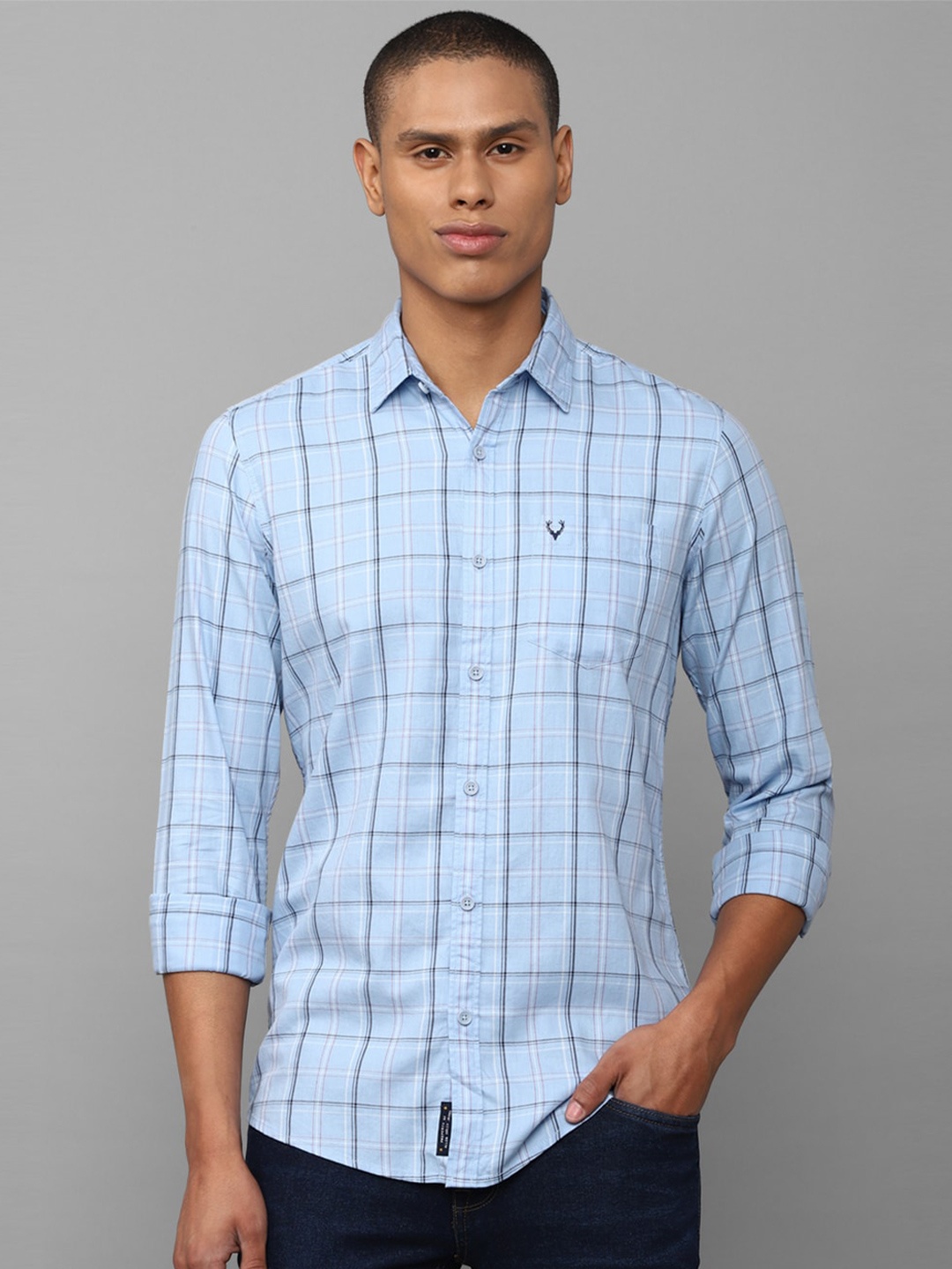 

Allen Solly Sport Men Blue Windowpane Checked Cotton Casual Shirt