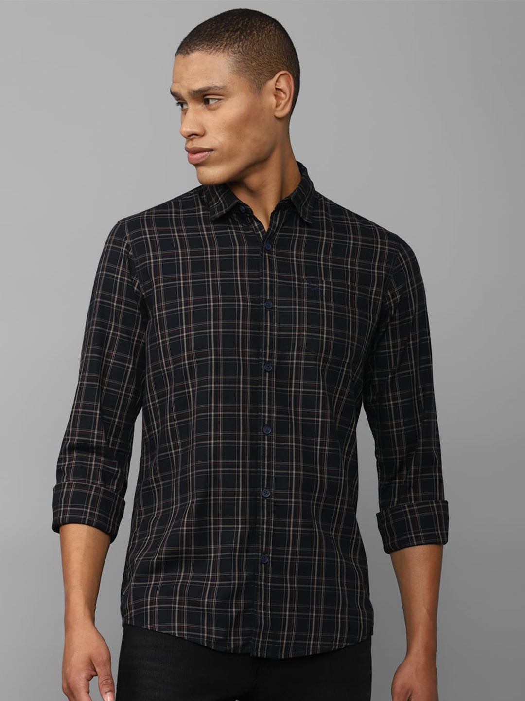 

Allen Solly Sport Men Black Tartan Checked Cotton Casual Shirt