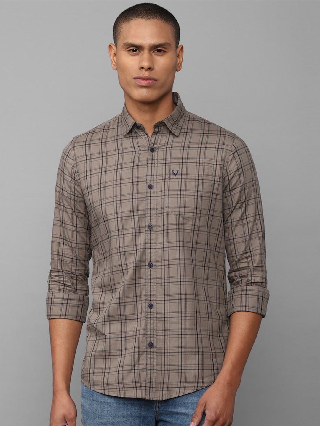 

Allen Solly Sport Men Grey Checked Cotton Casual Shirt