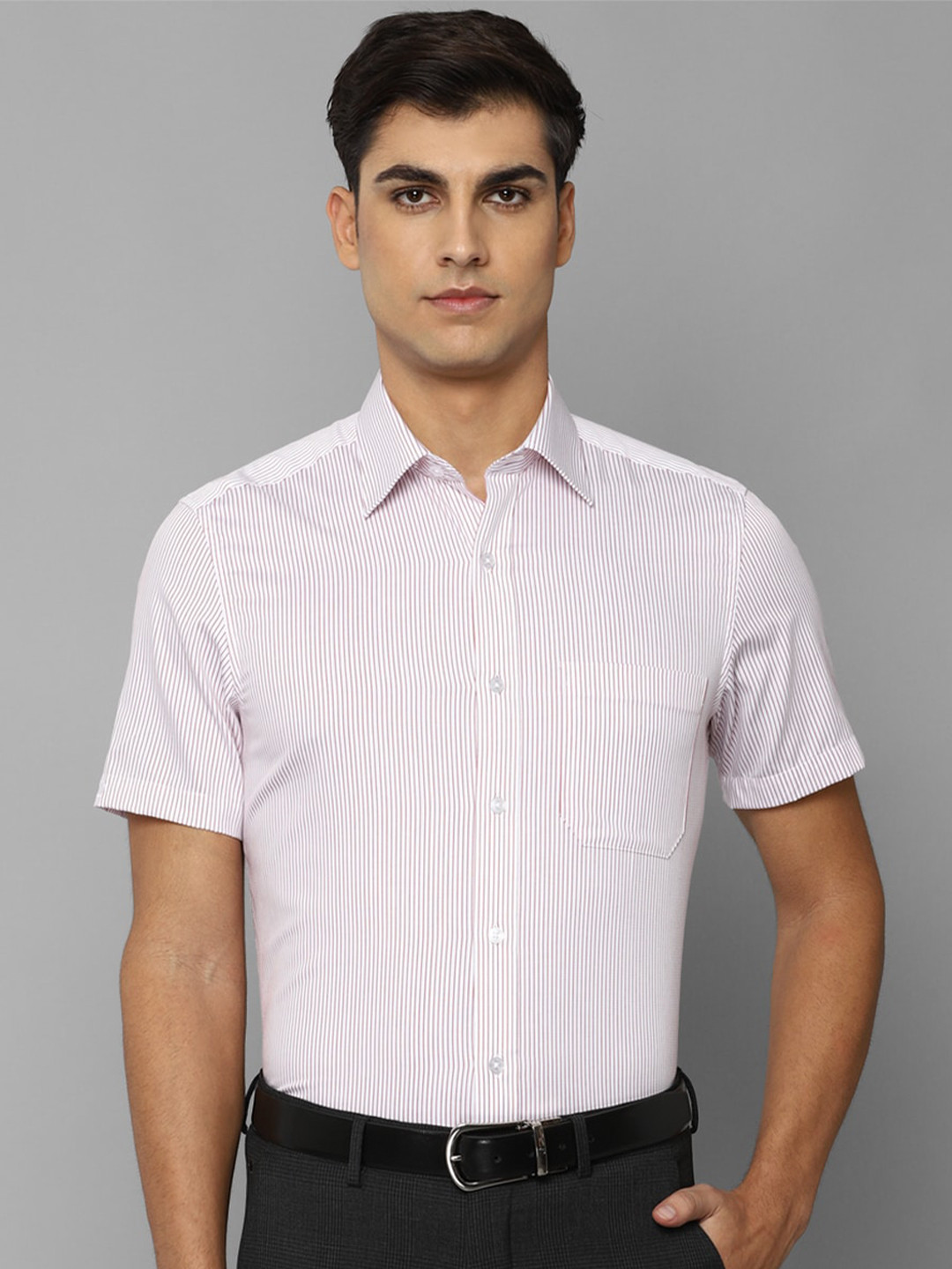 

Louis Philippe Men Pink Slim Fit Striped Pure Cotton Formal Shirt